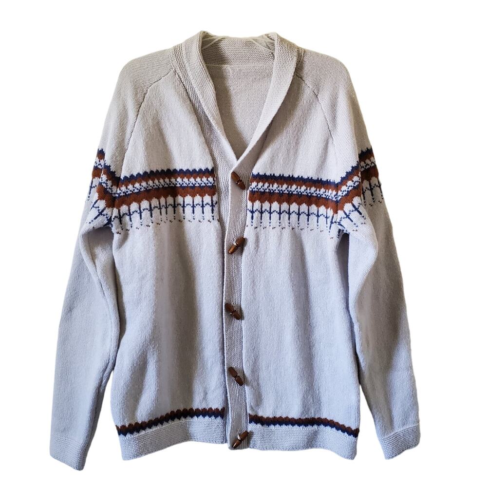 Shein Cardigan Womens L White Brown Nordic Shawl Collar Preppy Oversized